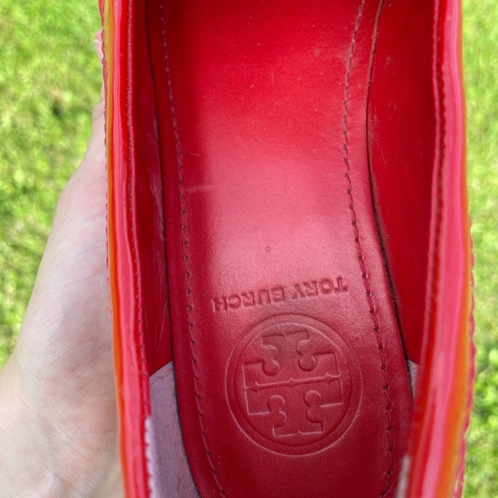 Tory Burch Red and Tan Woven Loafers - Picture 6 of 8